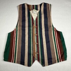Vintage Vivaldi Striped Button Up Vest Medium 1980s Sleeveless Multicolor Top